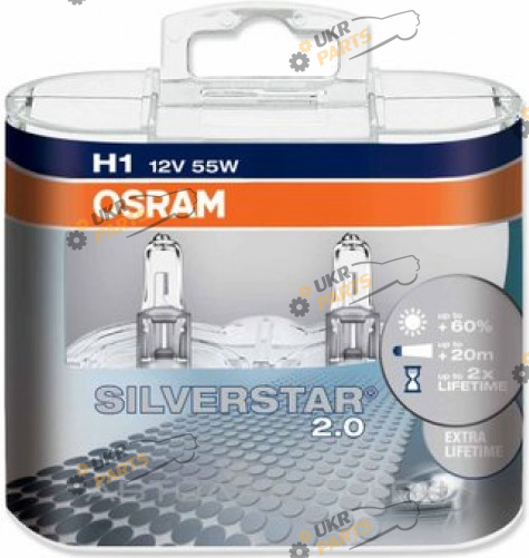 Галогеновая лампа Osram SilverStar 2.0 H1 55W 12V P14.5S 10X2 HardDuopet H1 2 шт (64150SV2HCB)