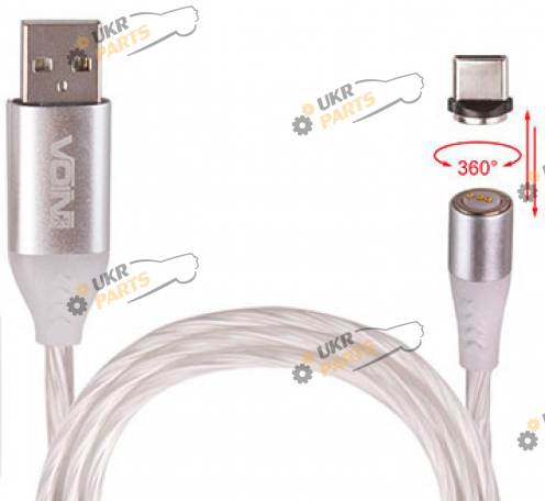 Кабель Voin Multicolor LED 2m, (швидка зарядка / передача даних) Type-C 3 А (VP-1602C RB (300))