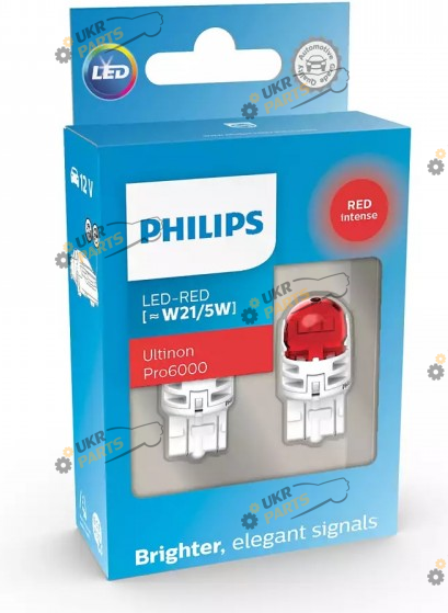 Лампочка Philips W21/5W LED Ultinon Pro6000 SI 12V 2.5/0.5 W3x16q red (11066RU60X2)