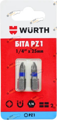 Набор бит Wurth PZ1, 1/4IN, L25мм, 2шт. в блістері Стандарт (1614176651902)