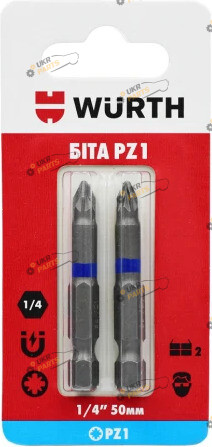 Набор бит Wurth PZ1, 1/4IN, L50мм, 2шт. в блістері Стандарт (1614176694902)