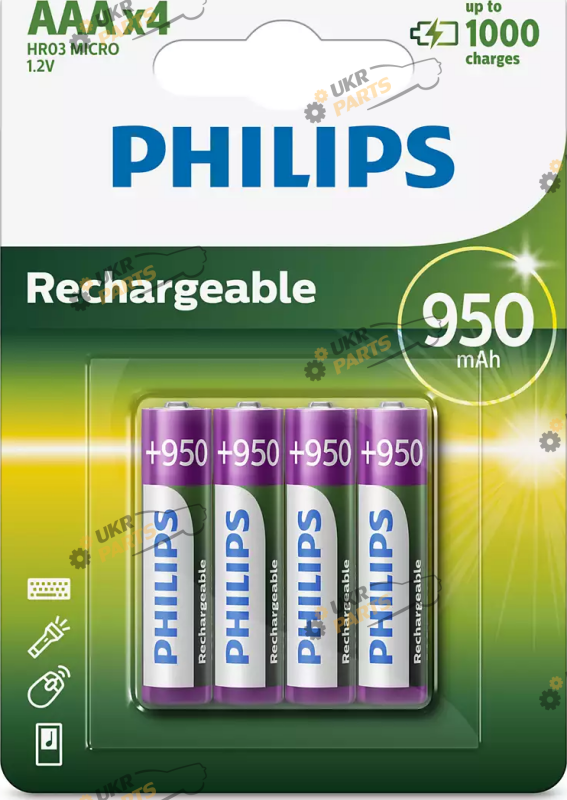 Аккумуляторная батарея Philips ААA 4 шт. (R03B4A95/10)
