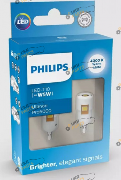Лампочка Philips W5W (T10) LED white Ultinon Pro6000 SI 4000 K (11961WU60X2)