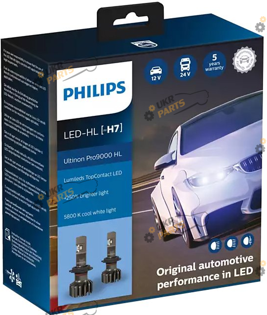 LED лампа Philips LED H7 11972U90CWX2 Ultinon Pro9000 +250% Х2 H7 18 Вт (11972U90CWX2)
