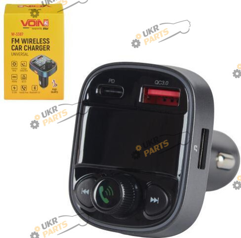 FM Трансмиттер Voin Модулятор FM, VOIN W-3387, 12-24V 1 USB QC3.0, PD 18W, BT5.0, Hands free, вольтметр (W-3387)