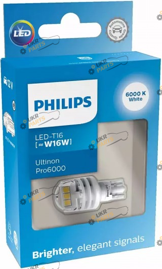 LED лампа Philips W16W White Ultinon Pro6000 12V W2.1X9.5d 6000K 1pcs. blister W2.1X9.5d 16 Вт (11067CU60X1)