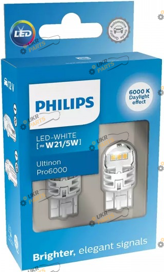 Лампочка Philips W21/5W 12V 2.5/0.5W W3x16q Ultinon Pro6000 (11066CU60X2)