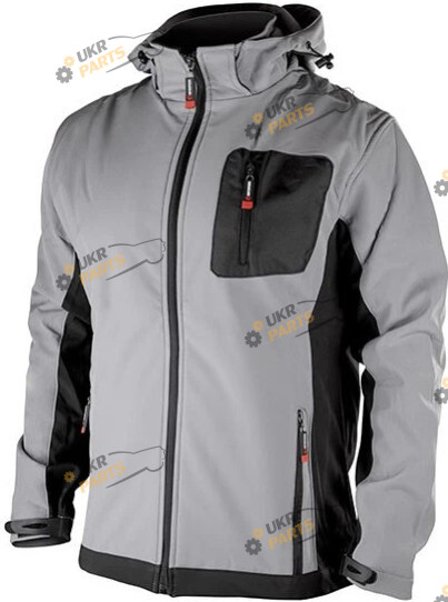 Куртка SOFTSHELL світло-сіро/чорна, з капюшоном, тришарова, стрейч 300 GSM 100D, водо-/вітрозахист, 96% поліестер / 4% еластан, 3 кишені M (SP-3122)