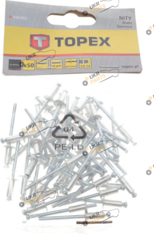 Заклепка Topex 4 мм алюминиевые 50 шт (43E402)