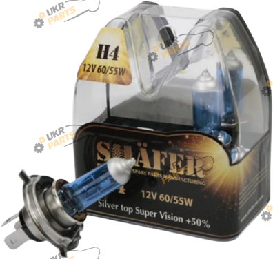 Галогеновая лампа Shafer Silver top Super Vision +50% 12v H4 2 шт (SL3004S)