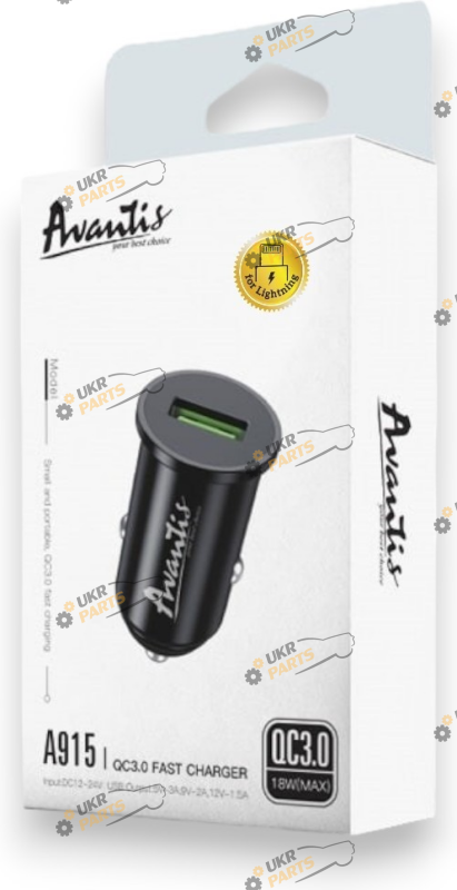 Зарядное устройство Avantis A915 Black с кабелем Lightning USB 3 А (A915 black iPhone)