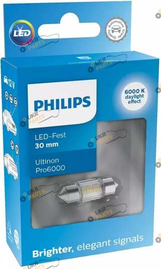 Лампочка Philips White Ultinon Pro6000 12V C5W 30mm 6000K 1pcs. blister (11860CU60X1)