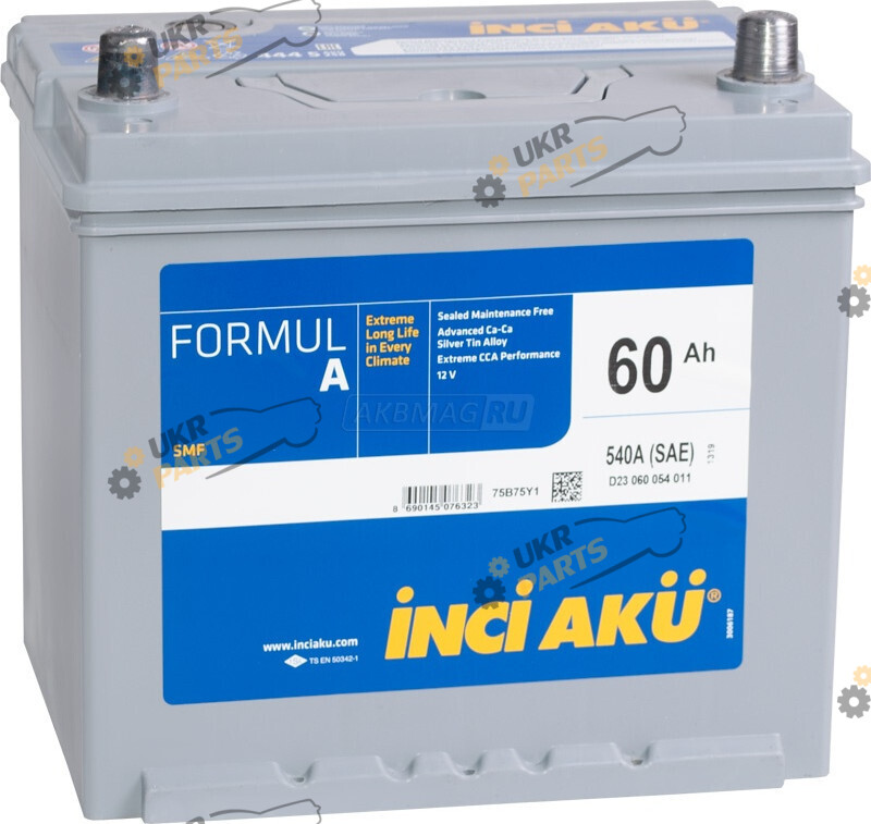 Автомобильный аккумулятор INCI AKU Asia 540 А (L+) 60 Ач (D23 060 054 111)