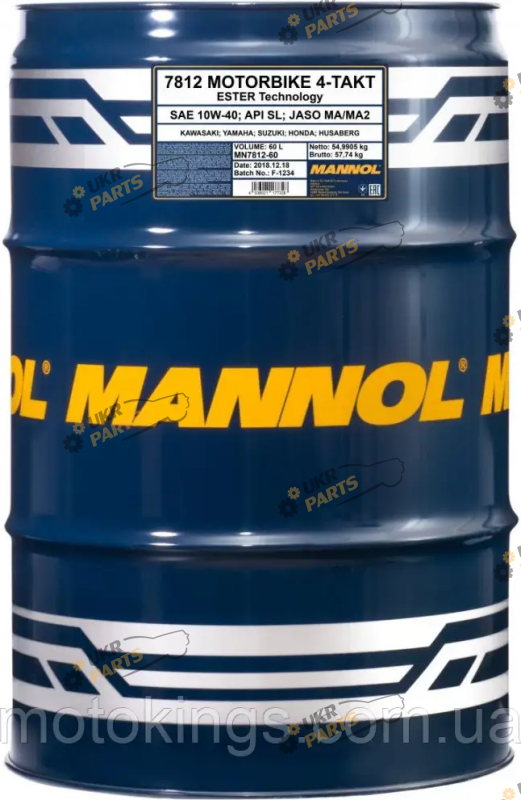 Моторное масло Mannol 4-Takt Motorbike ESTER Technology 10W-40 60 л (MN7812-60)