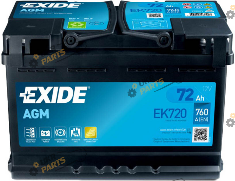Автомобильный аккумулятор Exide 6СТ-72 АзЕ START-STOP AGM 72 Ач (EK720)