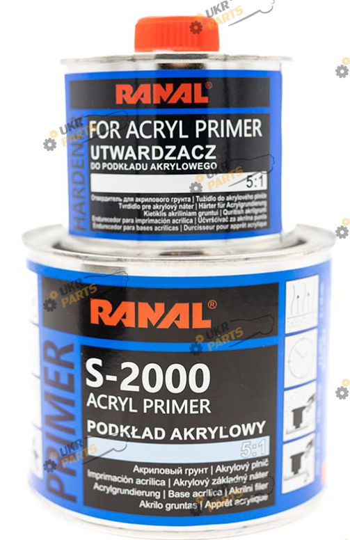 Грунтовка Ranal акриловая 5+1 HS S-2000, с отвердителем 0.08 л графитовый 400 мл (10361)