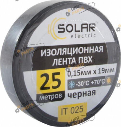 Изолента SOLAR черная 25 м / 19 мм (IT025)