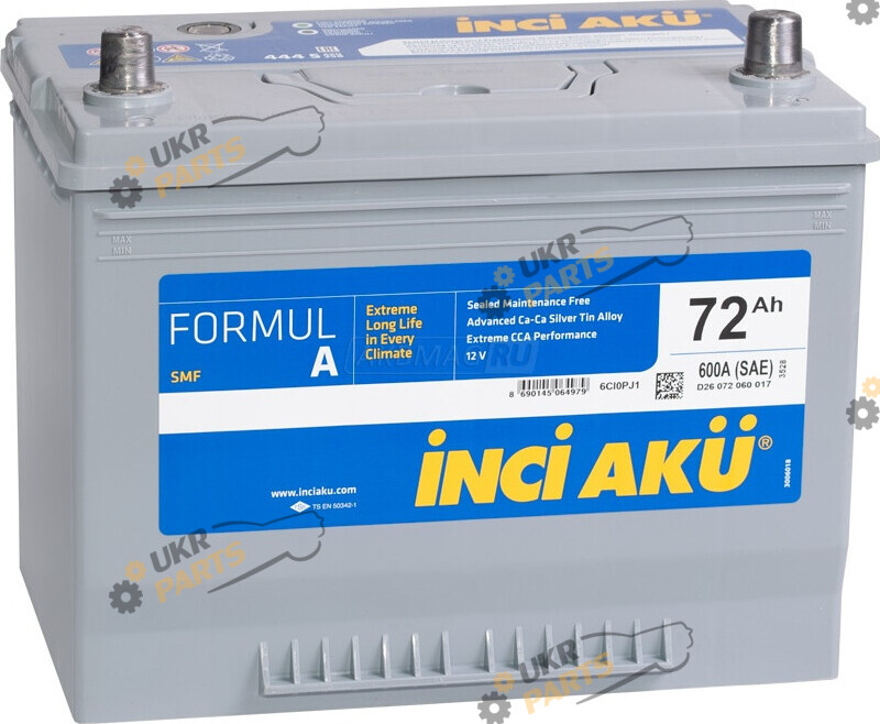 Автомобильный аккумулятор INCI AKU Asia 600 A (R+) 72 Ач (D26 072 060 017)