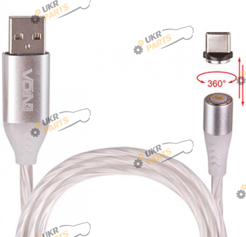 Кабель Voin Multicolor LED 1m, (швидка зарядка / передача даних) Type-C 3 А (VP-1601C RB (300))