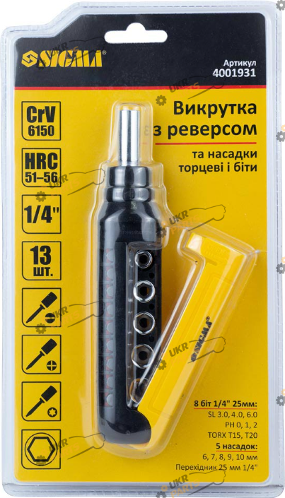 Отвертка реверсионная Sigma с насадками 13 шт 1 шт (4001931)