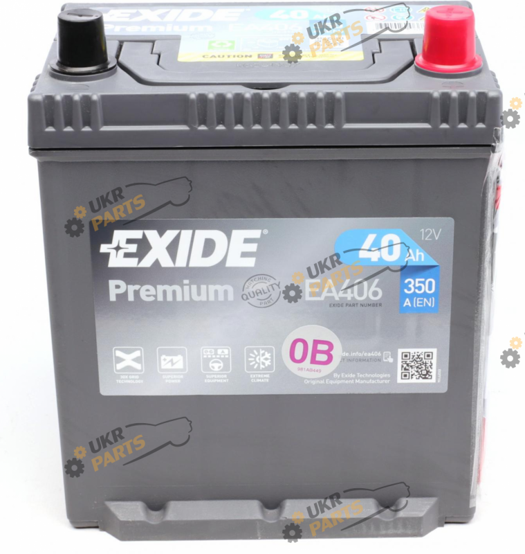 Автомобильный аккумулятор Exide PREMIUM 350 А Asia 40 Ач (EA406)