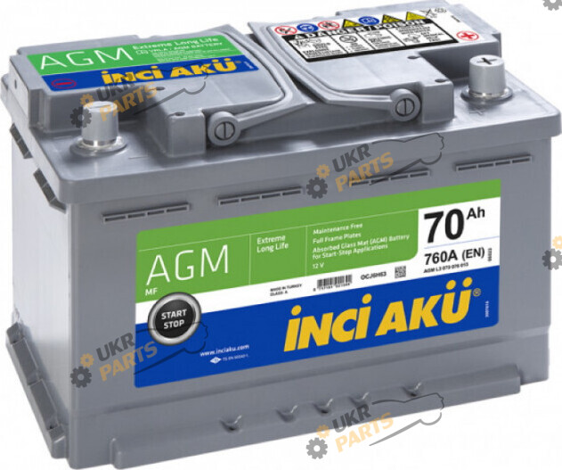 Автомобильный аккумулятор INCI AKU AGM 760A 70 Ач ( L3 070 076 013)