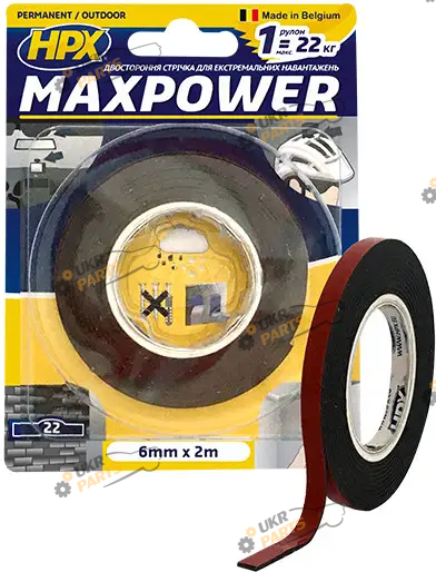 Двухсторонний Скотч Hpx Maxpower чёрный 2 м / 6 мм (OT0602)