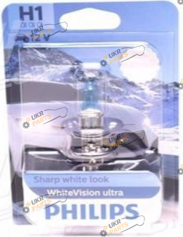 Галогеновая лампа Philips H1 55W 12V P14,5s WhiteVisionULTRA +60% (3700K) H1 1 шт (12258WHUB1)