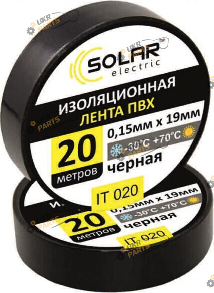 Изолента SOLAR черная 20 м / 15 мм (IT020)