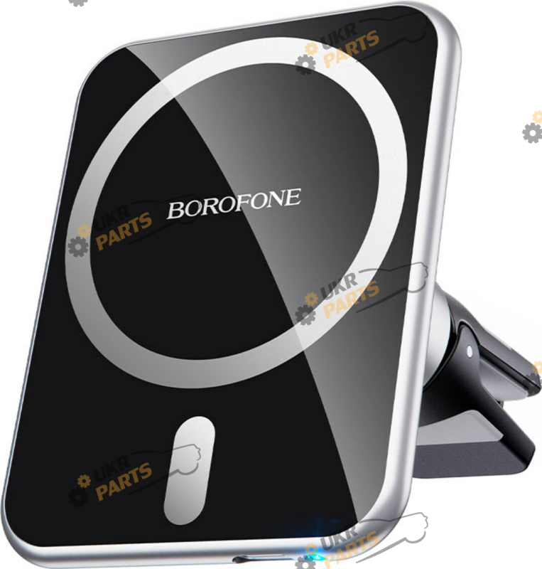 Держатель для телефона на дефлектор Borofone BH43 Xperience magnetic Black+Silver з бездротовою зарядкою (BH43BS)