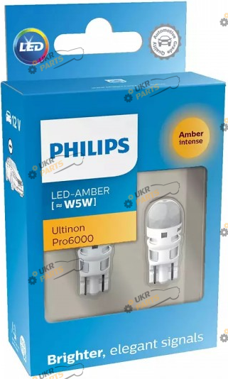 Лампочка Philips W5W (T10) LED white Ultinon Pro6000 SI amber (11961AU60X2)