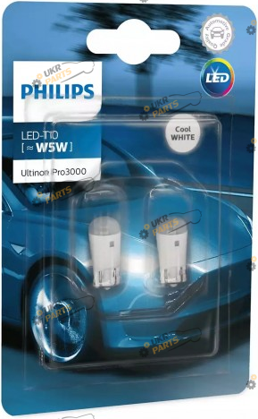 Лампочка Philips W5W (T10) LED white Ultinon Pro3000 12V (11961U30CWB2)
