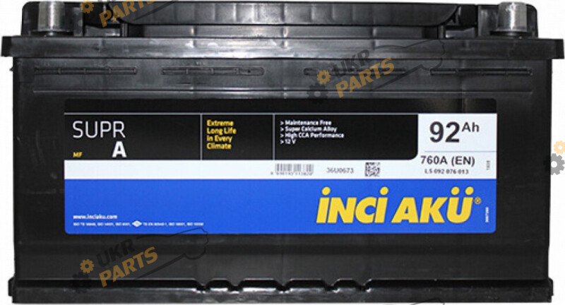 Автомобильный аккумулятор INCI AKU SuprA 760 А (R+) 92 Ач (L5 092 076 013)