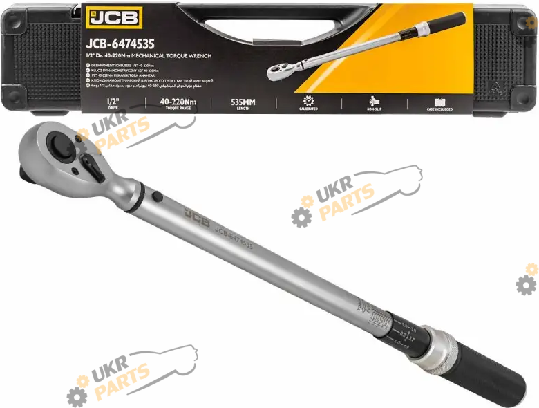 Динамометрический ключ JCB 40-220 Нм, 535 мм, 72 зубца квадрат 1/2