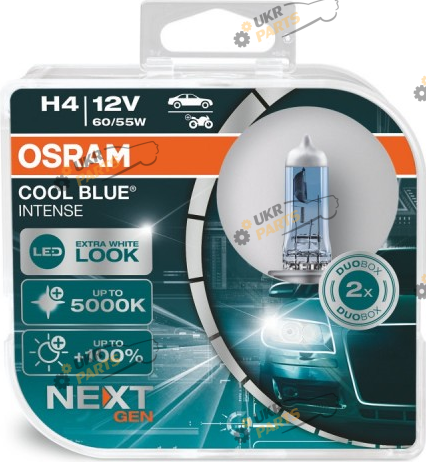 Галогеновая лампа Osram 12V 60W P43t Cool Blue Intense Next Gen +100% H4 2 шт (64193CBN-HCB)