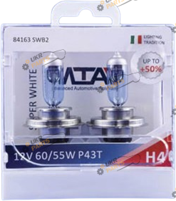 Галогеновая лампа MTA Super White +80% H4 2 шт (84163 SWB2)