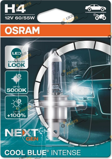 Галогеновая лампа Osram 12V 60W P43t Cool Blue Intense Next Gen +100% H4 1 шт (64193CBN-BLI)