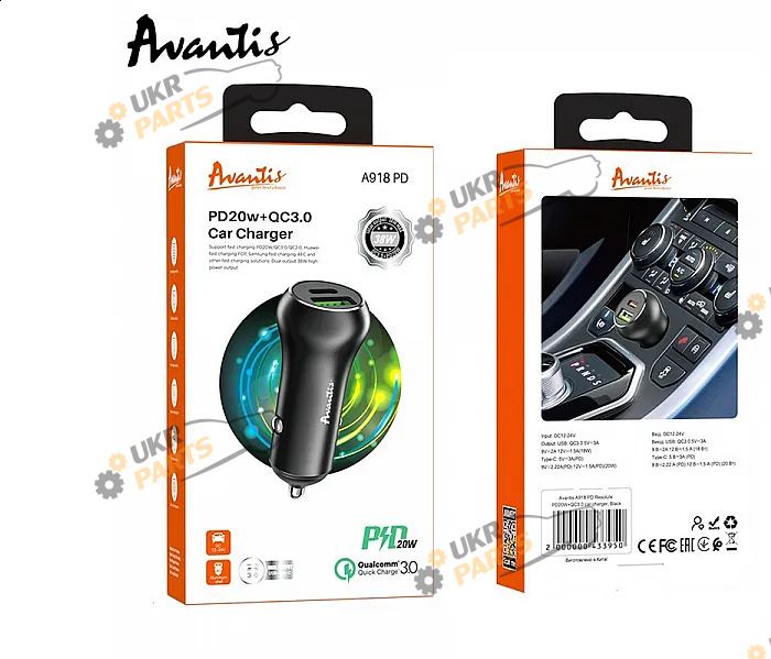 Зарядное устройство Avantis A918PD Black 38W PD 20W + QC3.0 Type-C 3 А (A918PD)