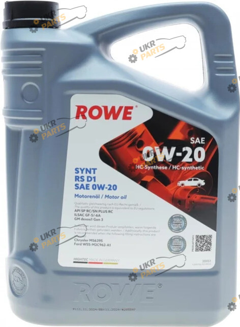 Моторное масло Rowe HIGHTEC SYNT RS D1 0W-20 5 л (20051-0050-99)