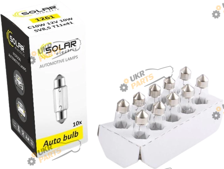 Лампочка салона SOLAR C10W 12V 10W T11x41 упаковка 10 шт (1261)