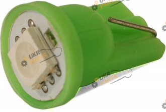 Лампочка AllLight T10 1 диод 5050 W2,1x9,5d 12V 0,45w GREEN (29015800)