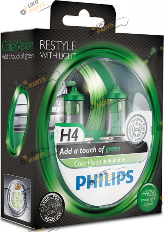 Галогеновая лампа Philips ColorVision Green H4 2 шт (22663)