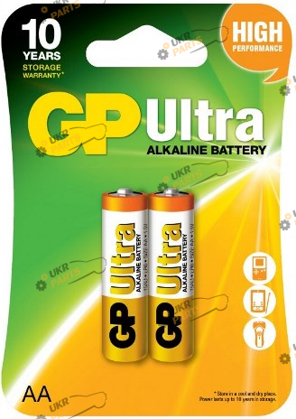 Солевая батарейка GP ULTRA ALKALINE 1.5V 24AU-U2 AA 2 шт. (4891199027581)