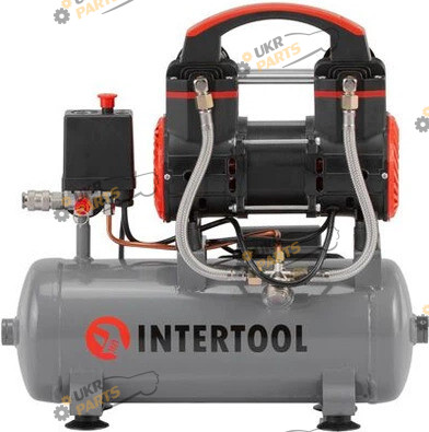 Intertool Компресор 9 л, 0.75 кВт, 220 В, 8 aтм, 200 л/хв, 2800 об/хв, безмасляний, 2 циліндра (PT-0015)