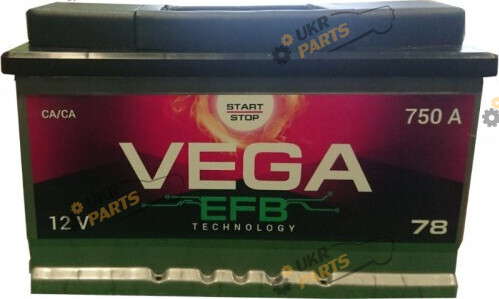 Автомобильный аккумулятор Vega EFB 750A R+ 78 Ач (6СТ-78АЗ)