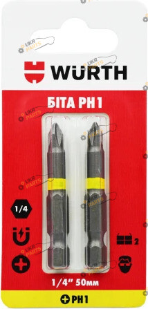 Набор бит Wurth PH1, 1/4IN, L50мм, 2шт. в блістері Стандарт (1614176691902)