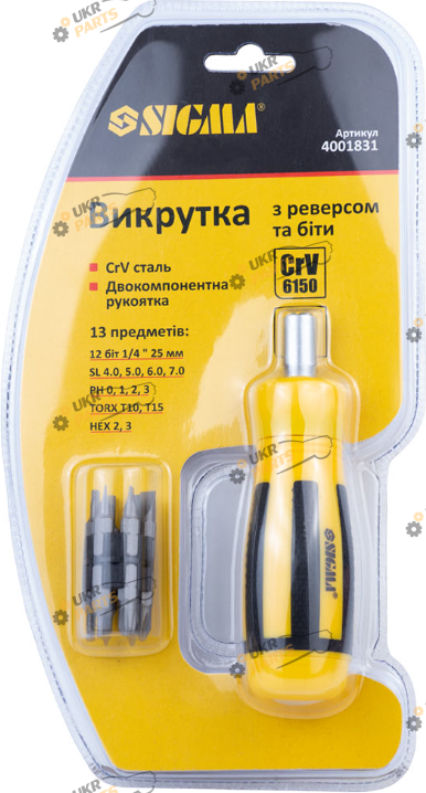 Отвертка реверсионная Sigma + биты 12 шт 1 шт (4001831)