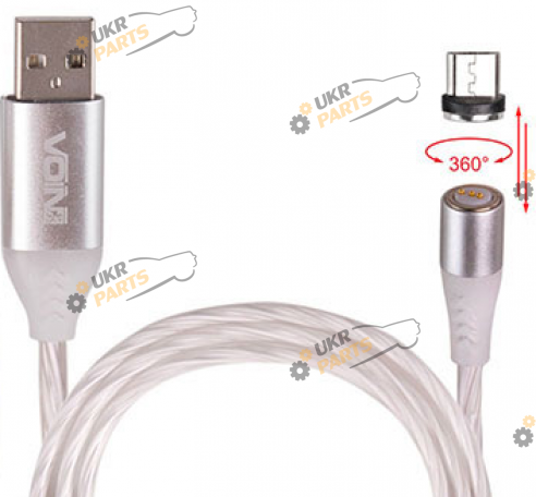 Кабель Voin Multicolor LED 2m, (швидка зарядка / передача даних) microUSB 3 А (VC-1602M RB (300))