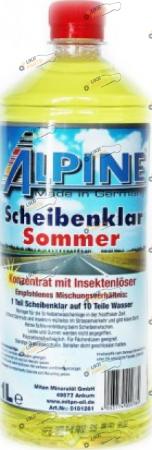 Жидкость омывателя концентрат летняя Alpine Scheibenklar Sommer 1:10 1 л (1285-1)