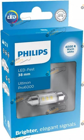 Лампочка Philips White Ultinon Pro6000 12V C5W 38mm 4000K 1pcs. blister (11854WU60X1)